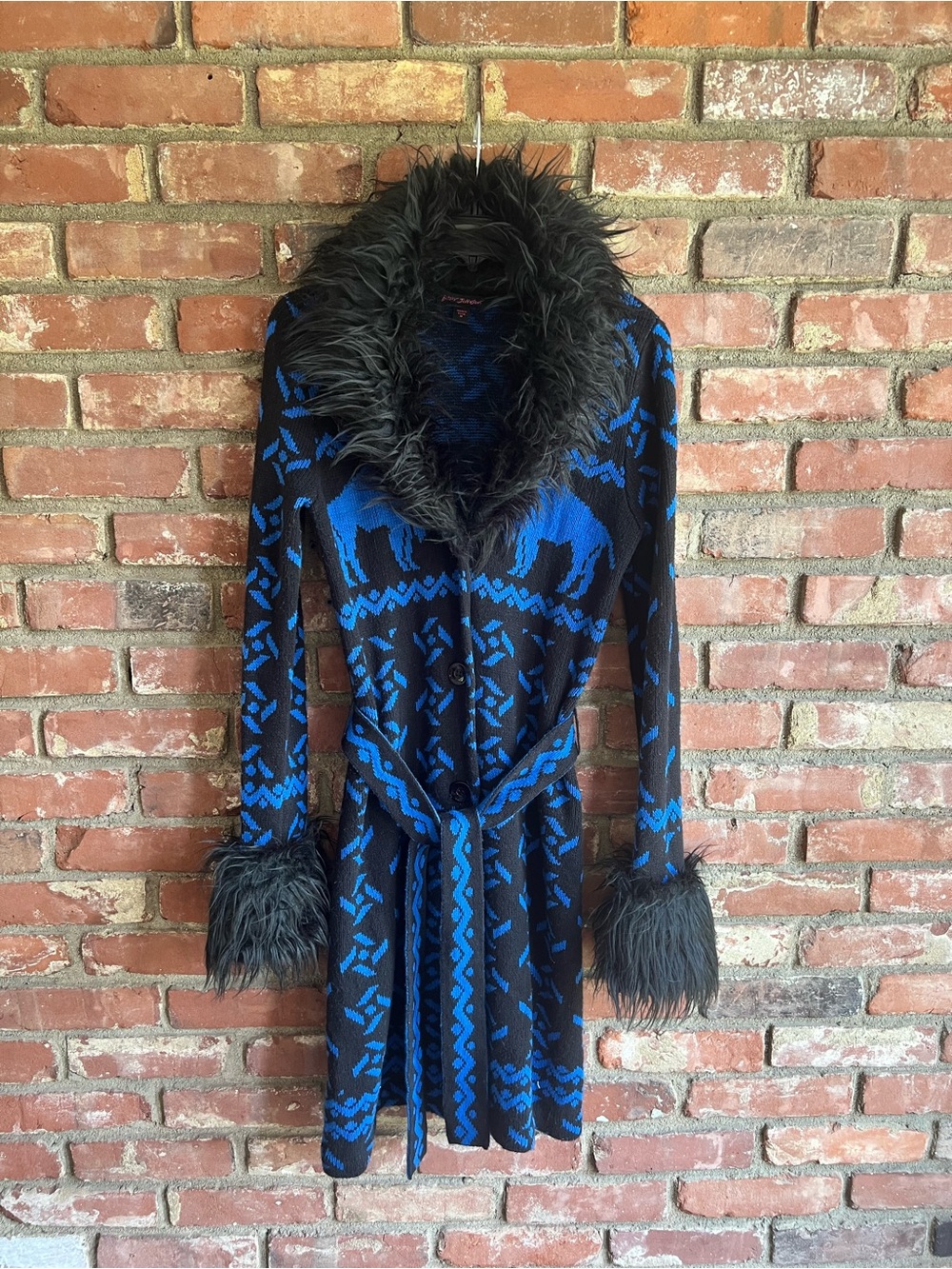 Betsey Johnson Faux-Fur Trimmed Buffalo Cardigan
